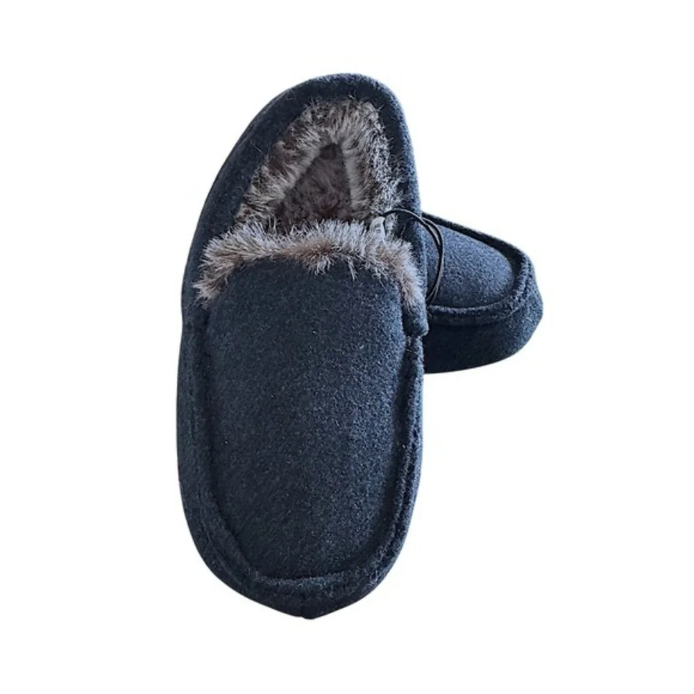 Cat & Jack Boys Slippers‎ Moccasins Dark Gray Faux Fur Lined Indoor Shoes
